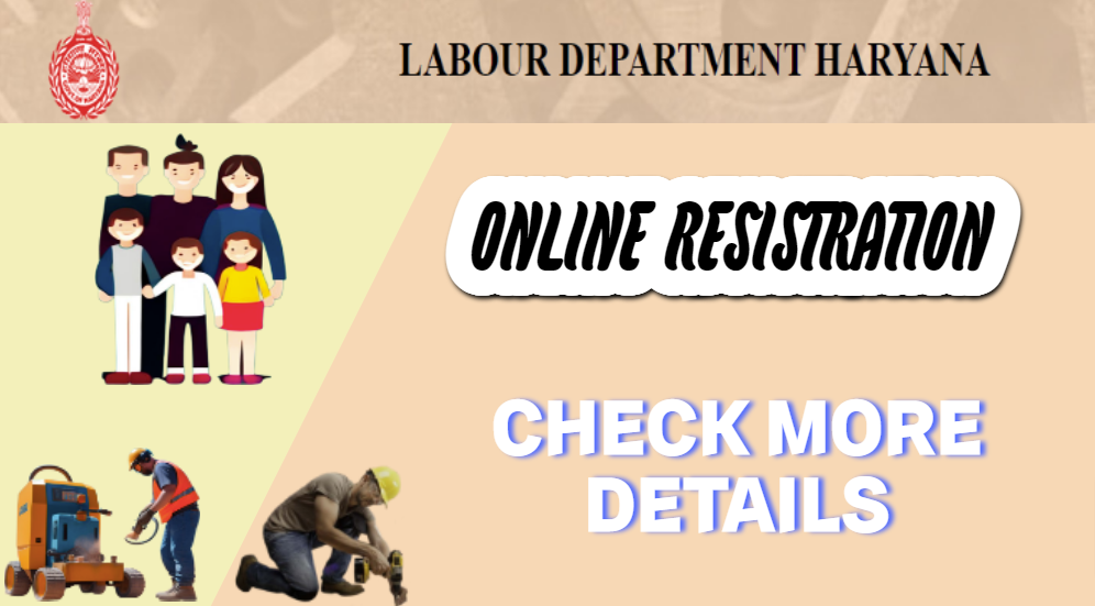 "A colorful infographic guiding users through the online registration process for the Haryana Labour Department."