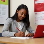 A student at a desk frantically filling out an online application form on a laptop. A calendar on the wall shows the date circled with a red pen, with the words "MDU Mercy Chance Deadline" written next to it.